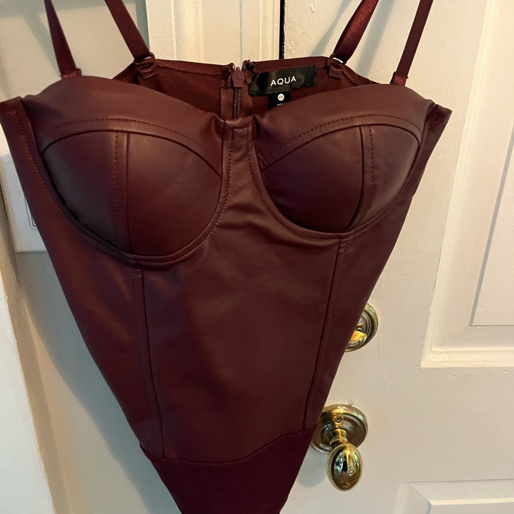 NWOT Aqua Wine Red Faux Leather Bustier Bodysuit
